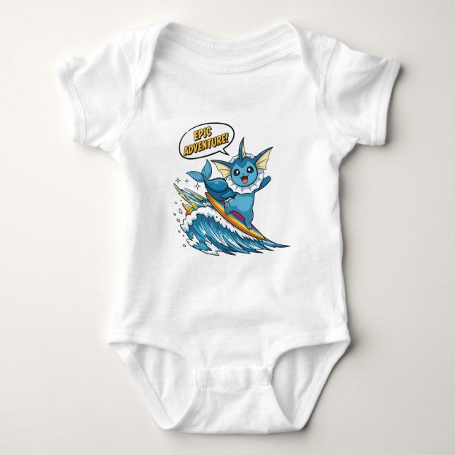 Cute Surfing Vaporeon - Eevee Evolution Water Type Baby Strampler (Vorderseite)