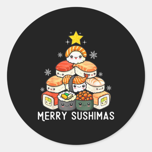 Cute Sushi Christmas Tree Fast For Food Lover Men  Runder Aufkleber (Vorderseite)