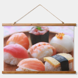 Cute Sushi Platter Tapestry – Japanese Delight Wandteppich Mit Holzrahmen