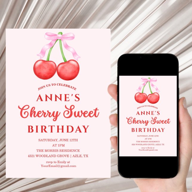 cute Sweet Cherry Birthday Invitation Girl Einladung (Von Creator hochgeladen)