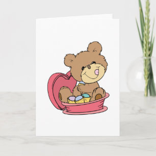 cute sweet little teddy bear eating valentine choc feiertagskarte