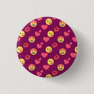 Cute Sweet Pink Emoji Love Hearts Kiss Pattern Button