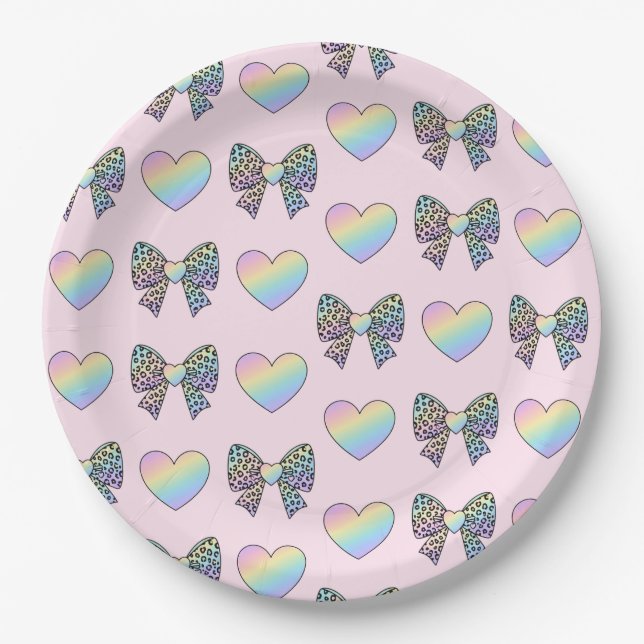  cute sweet rainbow hearts pastel gradient pattern pappteller (Vorderseite)