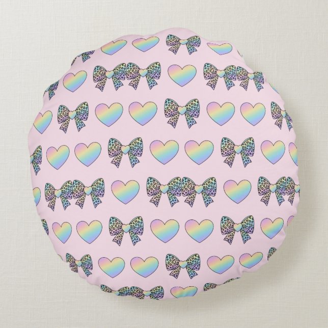  cute sweet rainbow hearts pastel gradient pattern rundes kissen (Rückseite)
