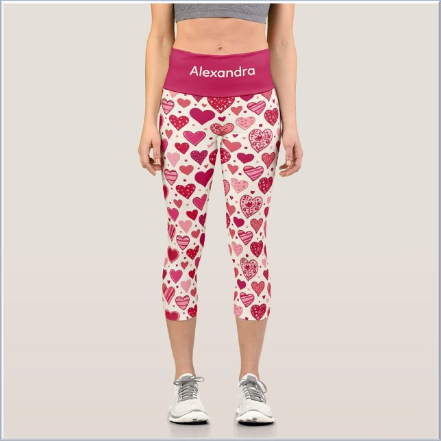 Cute Sweet Red Pink Heart Capri Leggings (Von Creator hochgeladen)