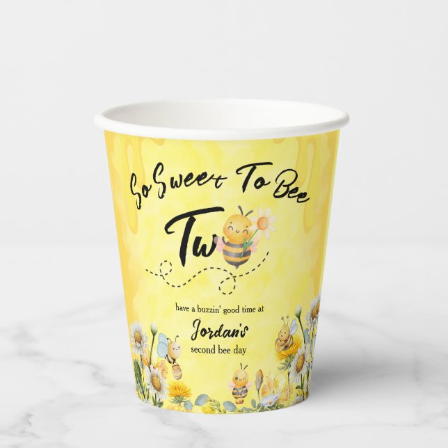 Cute Sweet To Bee Two Wildflower 1st birthday Pappbecher (Vorderseite)