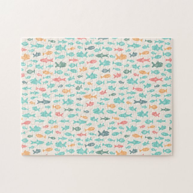 Cute Swimming Fish Nautical Sea Schwierit Pattern Puzzle (Horizontal)