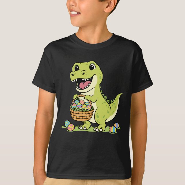Cute T-Rex Dinosaur Easter Egg Basket Kids T-Shirt (Vorderseite)