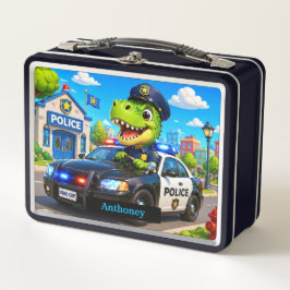 Cute T Rex Dinosaur Police Car Kids  Metall Brotdose