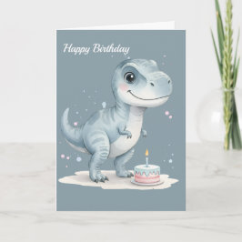 Cute T-Rex Dinosaur with Cake - Kids Birthday  Karte