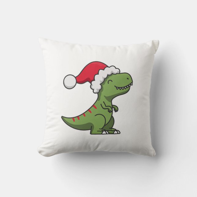 Cute T-Rex in Santa Hat – Christmas Dino Kissen (Vorderseite)