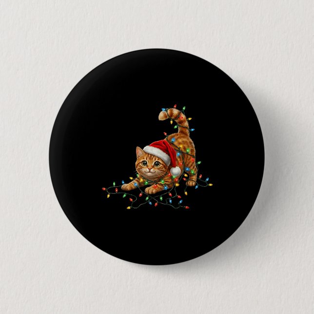 Cute Tabby Cat Christmas Funny Lights Xmas Cat In  Button (Vorderseite)
