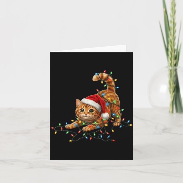 Cute Tabby Cat Christmas Funny Lights Xmas Cat In  Karte (Vorderseite)