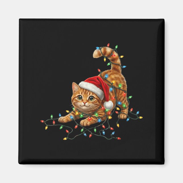 Cute Tabby Cat Christmas Funny Lights Xmas Cat In  Magnet (Vorne)