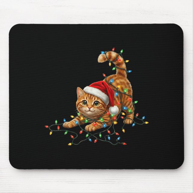 Cute Tabby Cat Christmas Funny Lights Xmas Cat In  Mousepad (Vorne)