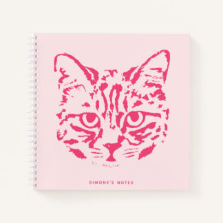 Cute Tabby Cat Face Pink and Red Notizbuch