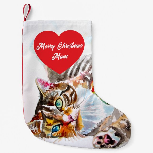 Cute Tabby Cat Merry Cats Christmas Stocking Kleiner Weihnachtsstrumpf (Vorderseite)