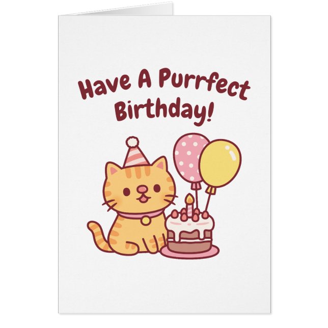 Cute Tabby Cat With Cake Purrfect Birthday Funny (Vorne)