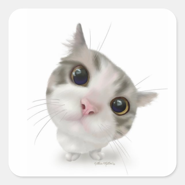 Cute Tabby Kitten Cartoon Quadratischer Aufkleber (Vorderseite)