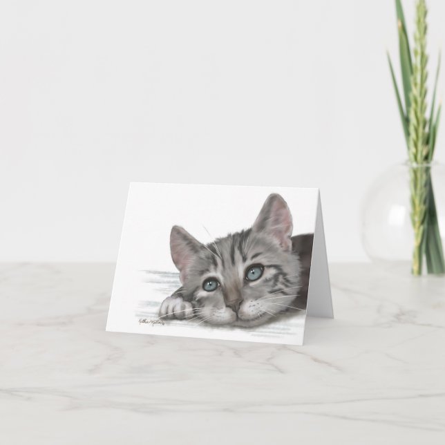  Cute Tabby Kitten Resting Cartoon Dankeskarte (Vorderseite)