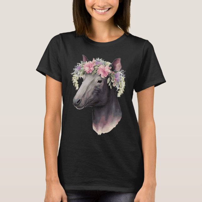 Cute Tapir Flower Crown Floral Animal T-Shirt (Vorderseite)
