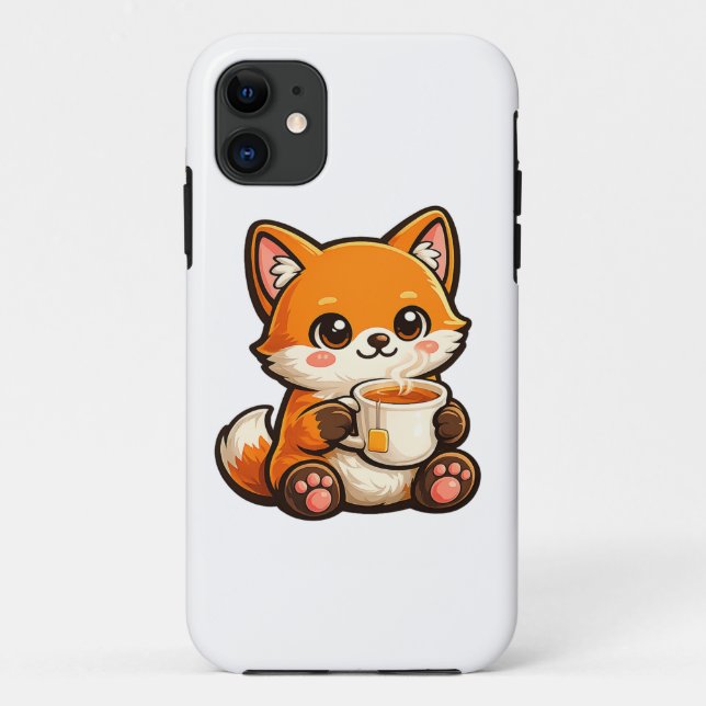 Cute Tea Fox Illustration – Cozy Fox Drinking Tea Case-Mate iPhone Hülle (Rückseite)