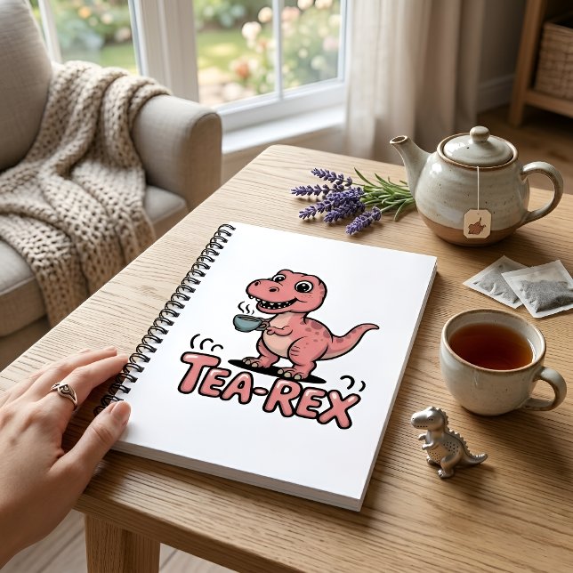 Cute Tea-Rex Pink Dinosaur – Sip Happens! Notizbuch (Von Creator hochgeladen)