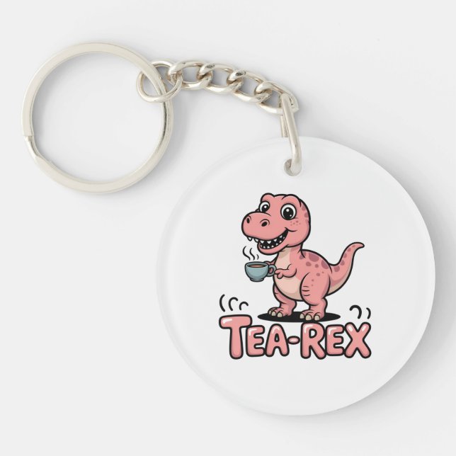 Cute Tea-Rex Pink Dinosaur – Sip Happens! Schlüsselanhänger (Vorderseite)