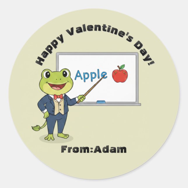 Cute teacher frog  Valentine  Runder Aufkleber (Vorderseite)