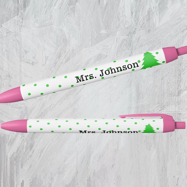 Cute Teacher Name, Green Polka Dots, Tree Kugelschreiber (Von Creator hochgeladen)