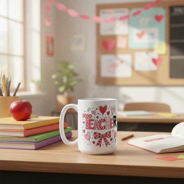 Cute Teacher Valentine's Day Coquette Bow Heart  Kaffeetasse (Von Creator hochgeladen)