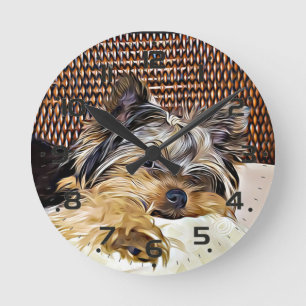 Cute Teacup Yorkie Yorkshire Terrier Digital Art Runde Wanduhr
