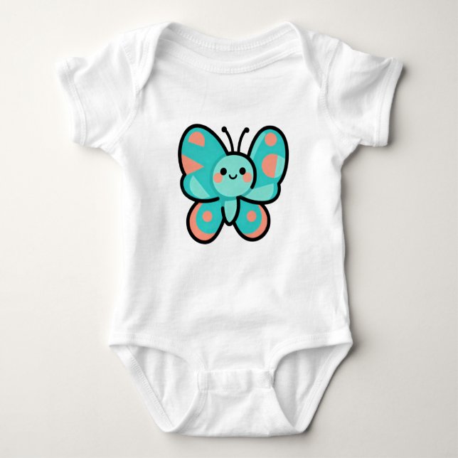 Cute Teal Butterfly Kawaii Art Baby Clothes Baby Strampler (Vorderseite)