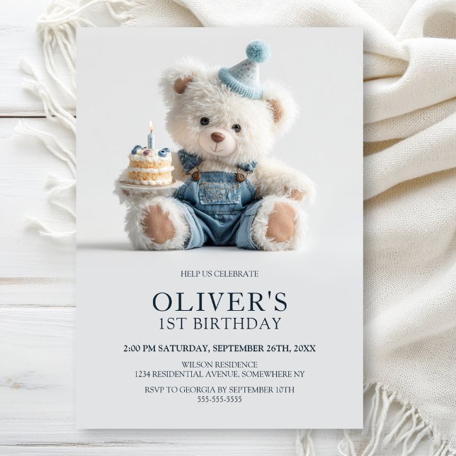 Cute Teddy Bear 1st Birthday Party Invitation Einladung (Von Creator hochgeladen)