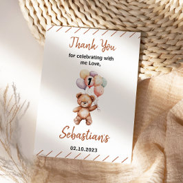 Cute Teddy Bear 1st Birthday | Sweet Bear  Dankeskarte