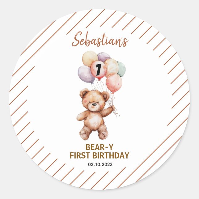 Cute Teddy Bear 1st Birthday | Sweet Bear  Runder Aufkleber (Vorderseite)