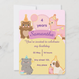 Cute Teddy Bear 4th Birthday Editable Template Einladung