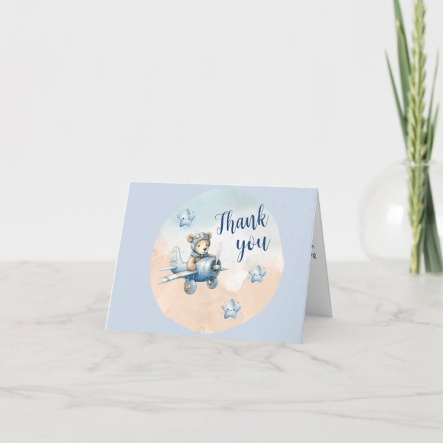 Cute Teddy Bear Aviator Baby Shower Thank You Card Dankeskarte (Vorderseite)