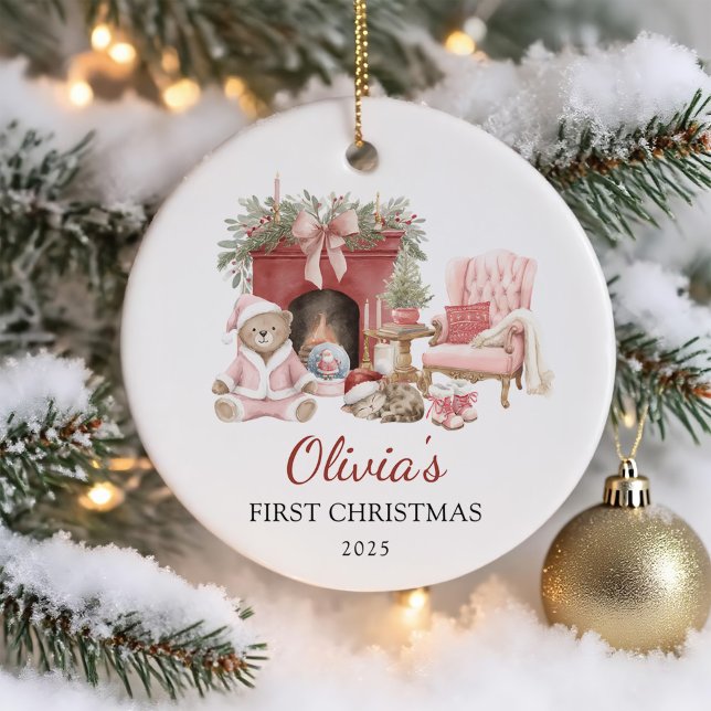 Cute Teddy Bear Baby's First Christmas Keramik Ornament (Von Creator hochgeladen)