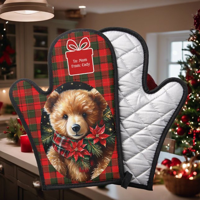 Cute Teddy Bear Christmas Add Name Mom Grandma Ofenhandschuh (Von Creator hochgeladen)