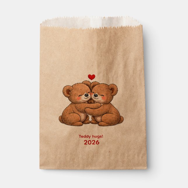 Cute Teddy Bear Couple in Love – Embroidered Style Geschenktütchen (Vorderseite)