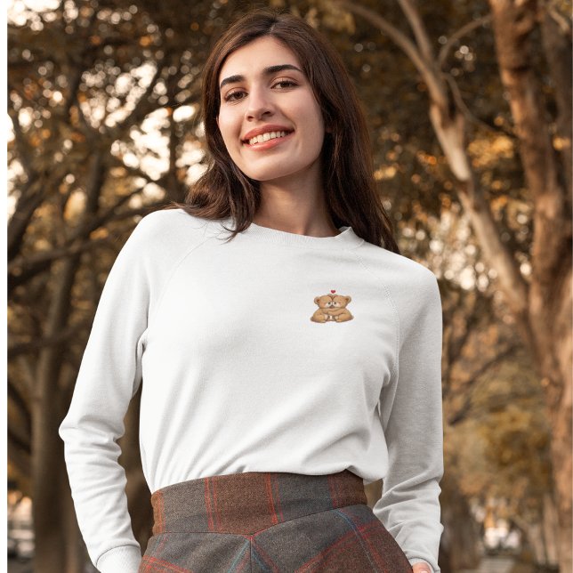 Cute Teddy Bear Couple in Love – Embroidered Style Sweatshirt (Cozy Matching Sweatshirt for Couples – Cute Bear Illustration)