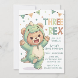 Cute Teddy Bear Dinosaur | 3rd Dino Birthday Party Einladung