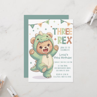 Cute Teddy Bear Dinosaur | 3rd Dino Birthday Party Einladung
