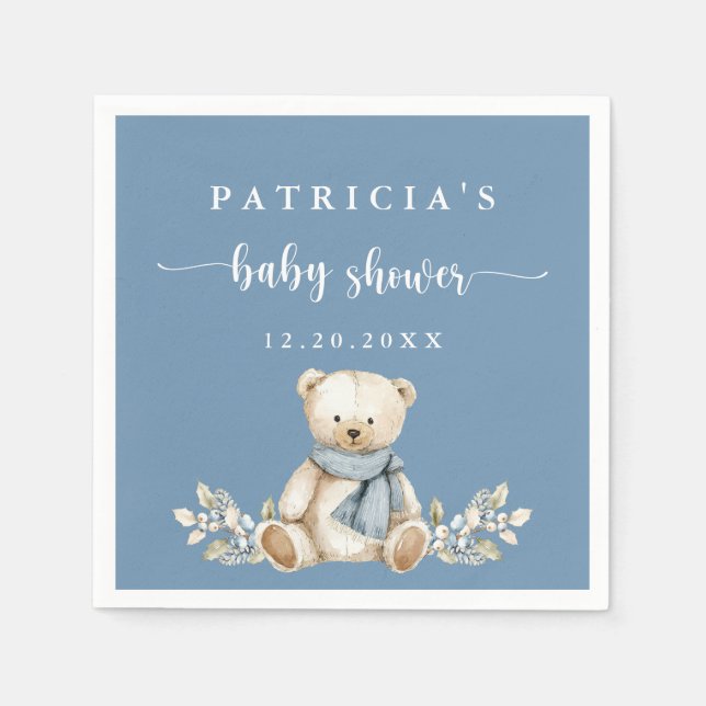 Cute Teddy Bear Festive Winter Baby Shower Serviette (Vorderseite)
