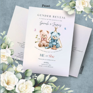 Cute Teddy Bear Gender Reveal Invitation Einladung
