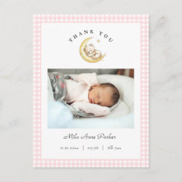 Cute Teddy Bear Gingham Girl Birth Announcement Postkarte