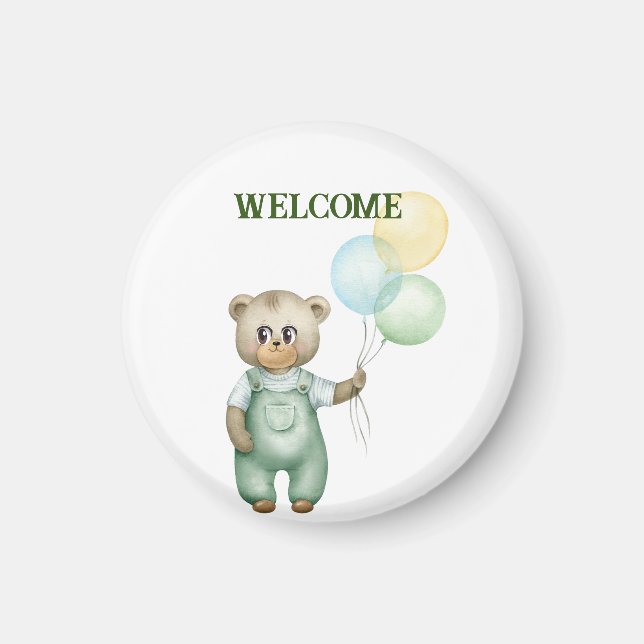 cute teddy bear green background magnet (Vorne)