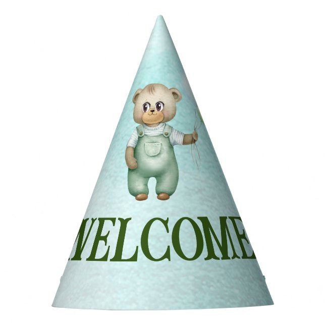 cute teddy bear green background partyhütchen (Vorderseite)