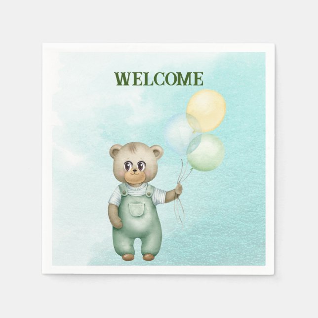 cute teddy bear green background serviette (Vorderseite)